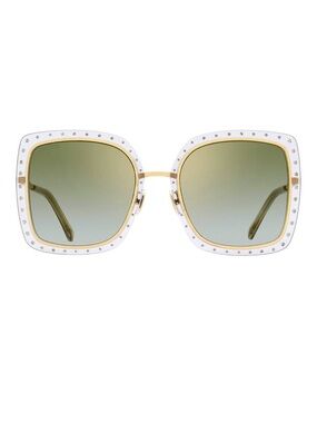 Jimmy Choo White & Gold Square Sunglasses with Green Gradient Lenses